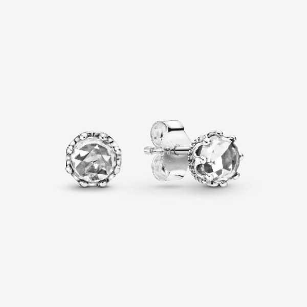 Clear Sparkling Crown Stud Earrings, Sterling silver